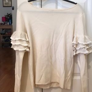 Beautiful Club Monaco cream sweater with ruffles